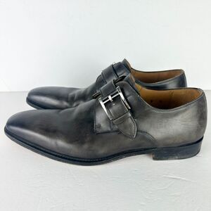 Magnanni Marco Monk Strap Leather Dress Shoe Size 8 Gray Plain Toe